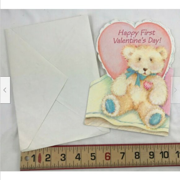 Vtg Hallmark 1st Valentine's Day Die-Cut Fold Out Greeting Card MLC Teddy LOVE - Picture 3 of 3